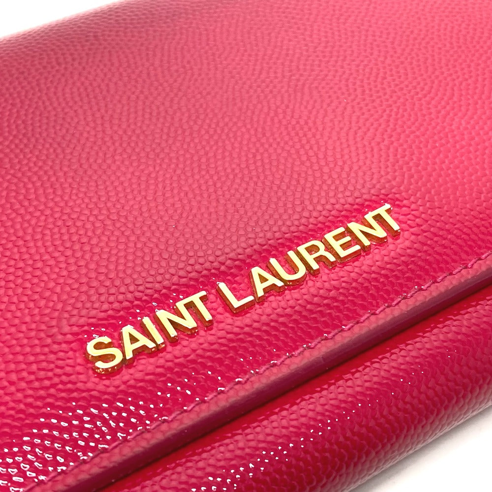 SAINT LAURENT PARIS Long Wallet Purse 340839 enamel pink logo Women Used Authentic