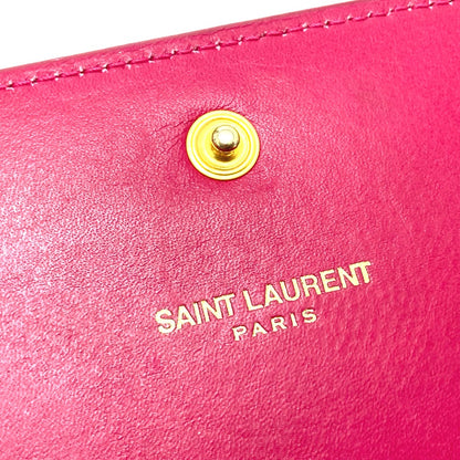 SAINT LAURENT PARIS Long Wallet Purse 340839 enamel pink logo Women Used Authentic