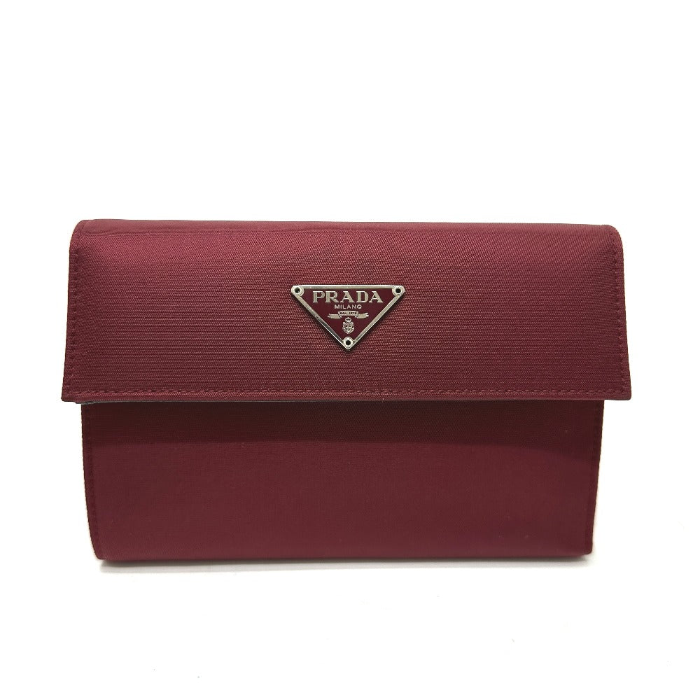 PRADA Trifold wallet Nylon, Saffiano Leather wine-red Triangle logo mens Used Authentic