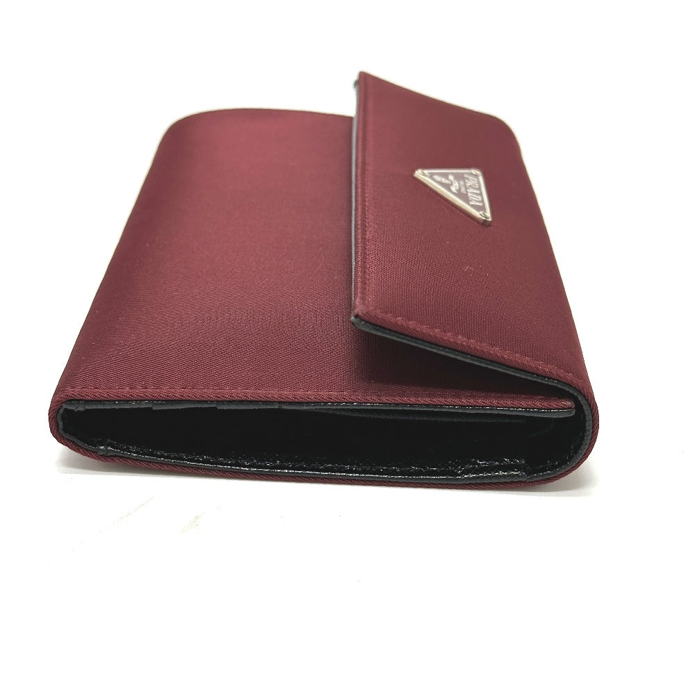 PRADA Trifold wallet Nylon, Saffiano Leather wine-red Triangle logo mens Used Authentic