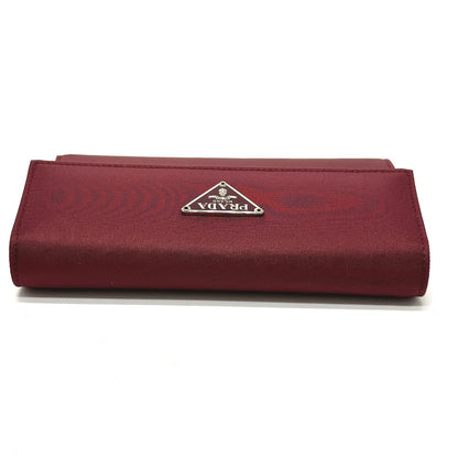 PRADA Trifold wallet Nylon, Saffiano Leather wine-red Triangle logo mens Used Authentic