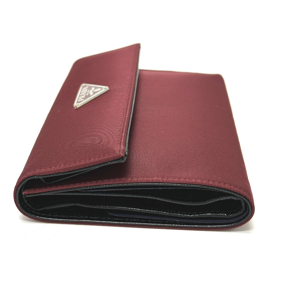 PRADA Trifold wallet Nylon, Saffiano Leather wine-red Triangle logo mens Used Authentic