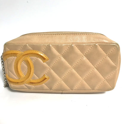 CHANEL Cosmetics Pouch leather beige Cambon line CC COCO Mark