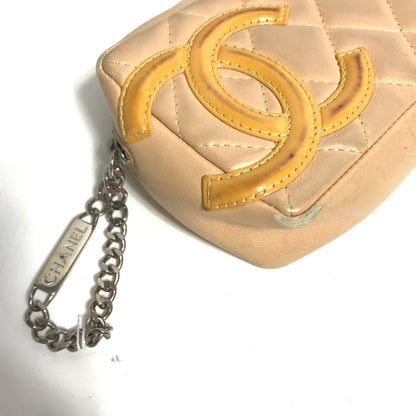 CHANEL Cosmetics Pouch leather beige Cambon line CC COCO Mark