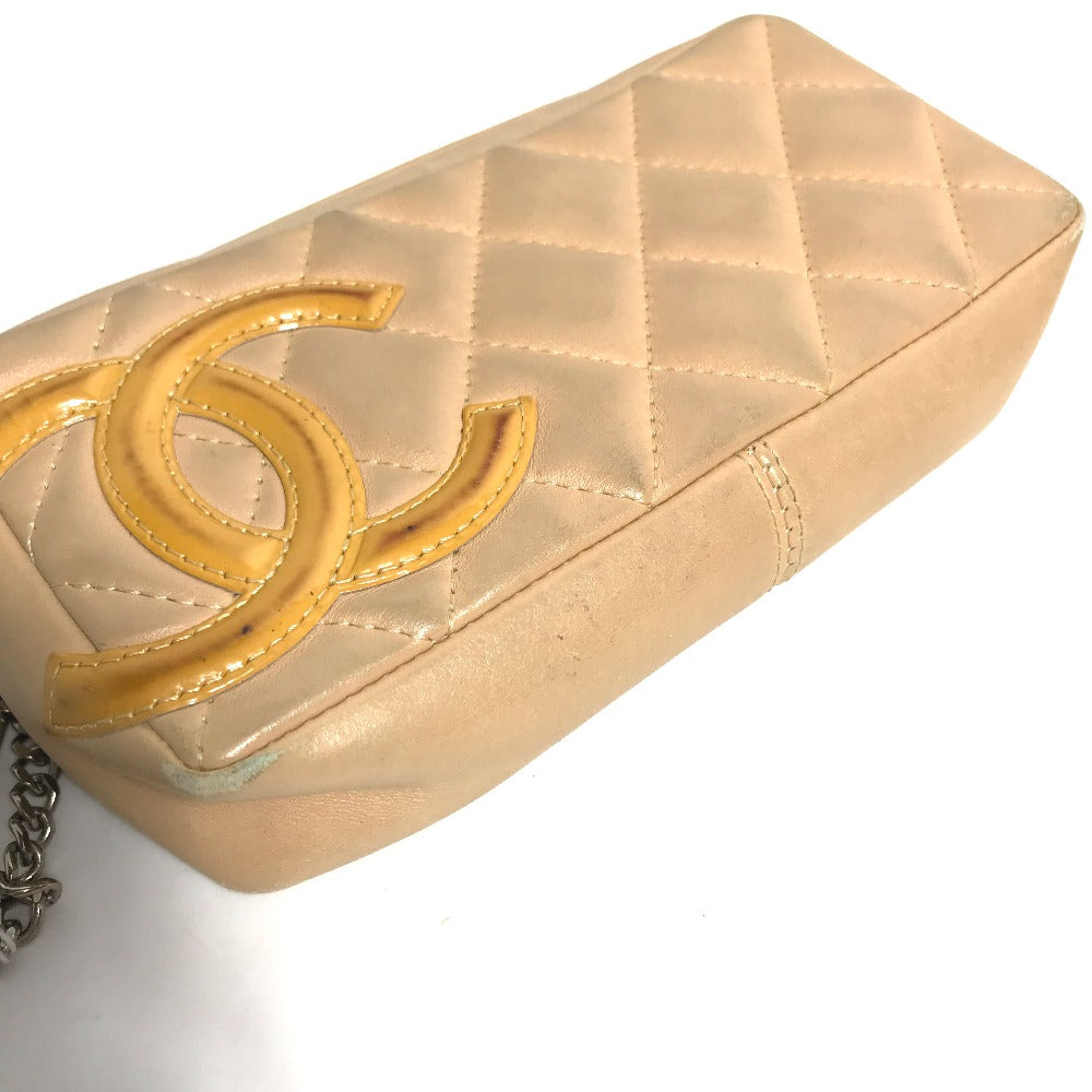 CHANEL Cosmetics Pouch leather beige Cambon line CC COCO Mark