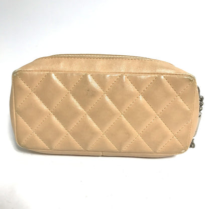 CHANEL Cosmetics Pouch leather beige Cambon line CC COCO Mark