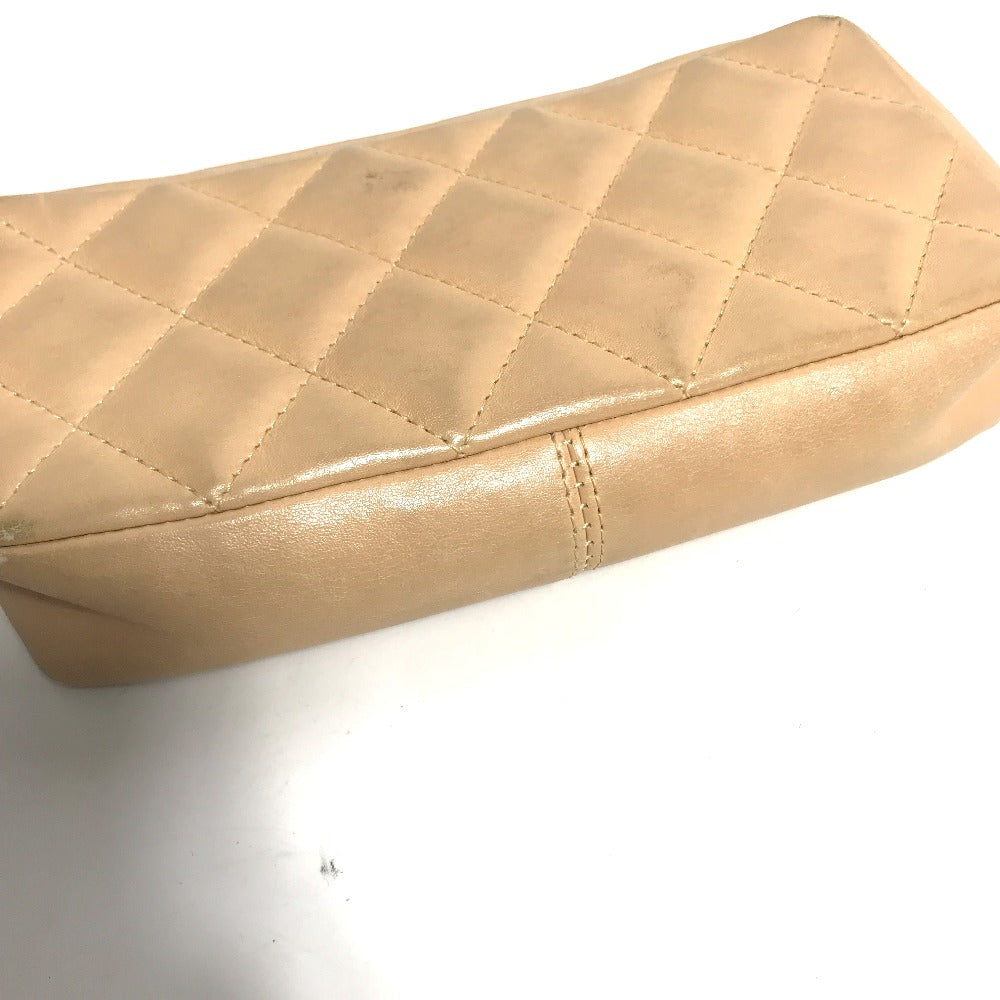 CHANEL Cosmetics Pouch leather beige Cambon line CC COCO Mark