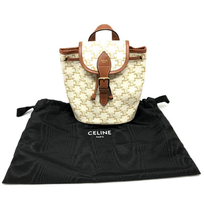 Celine Backpack Backpack Triomphe Minifolco PVC / Leather White X Brown 여성 사용 진품