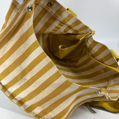 HERMES Tote Bag canvas yellow With porch Cannes MM Stripes Women Used Authentic