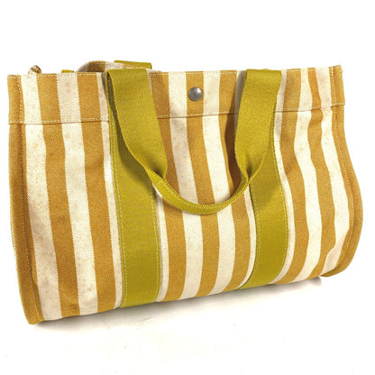 HERMES Tote Bag canvas yellow With porch Cannes MM Stripes Women Used Authentic