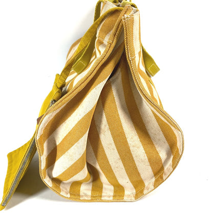 HERMES Tote Bag canvas yellow With porch Cannes MM Stripes Women Used Authentic