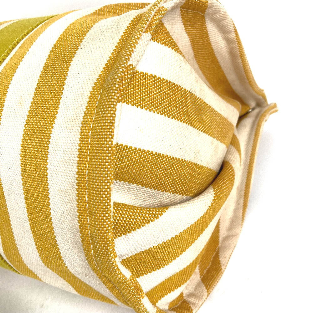 HERMES Tote Bag canvas yellow With porch Cannes MM Stripes Women Used Authentic