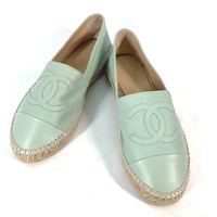 CHANEL CC COCO Mark Shoes Flat shoes Espadrille leather G29762 green Women Used Authentic