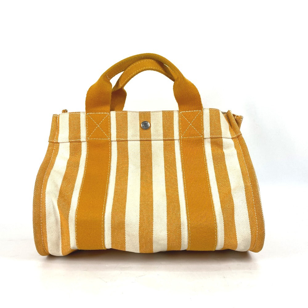 HERMES Handbag canvas Orange With porch Cannes PM Stripe Women Used Authentic