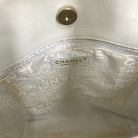 CHANEL Shoulder Bag Tote Bag Windows line Handbag canvas Gray x white Women Used Authentic