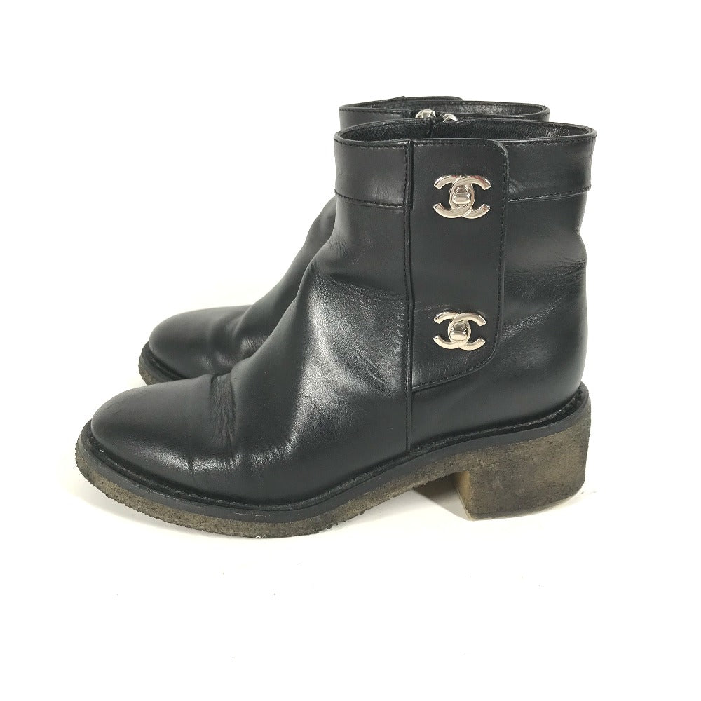 CHANEL boots G31204 leather black Turn lock Women 35 Used Authentic