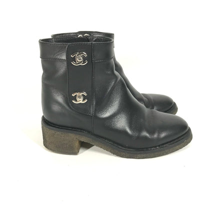 CHANEL boots G31204 leather black Turn lock Women 35 Used Authentic