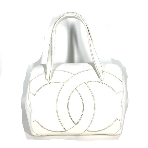 CHANEL Shoulder Bag Tote Bag shoulder bag Deca COCO Mark CC Caviar skin white Women Used Authentic