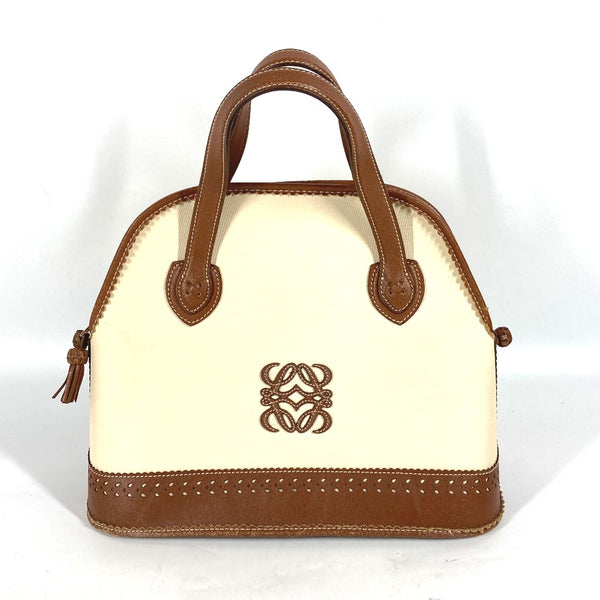 LOEWE Handbag vintage bag Flower pattern Anagram logo Canvas / leather beige Women Used Authentic
