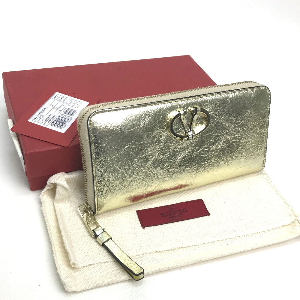 Valentino Garavani Long Wallet Purse PW2P0P88CMC  Coated leather gold Wrinkles processing Metal color V logo Women Used Authentic