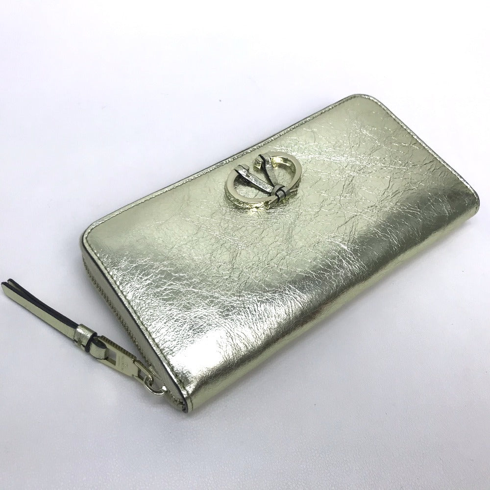 Valentino Garavani Long Wallet Purse PW2P0P88CMC  Coated leather gold Wrinkles processing Metal color V logo Women Used Authentic