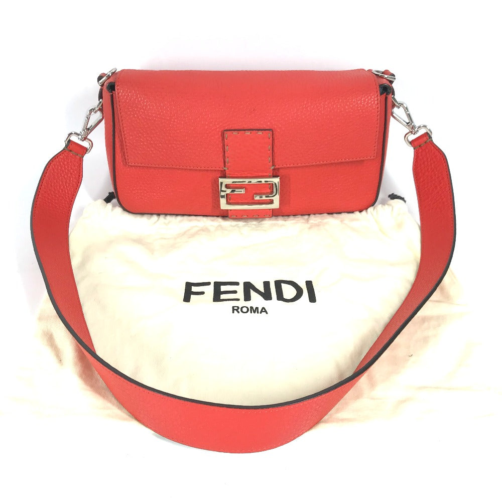 FENDI Shoulder Bag leather Red Mamma Bucket Celeria Women Used Authentic