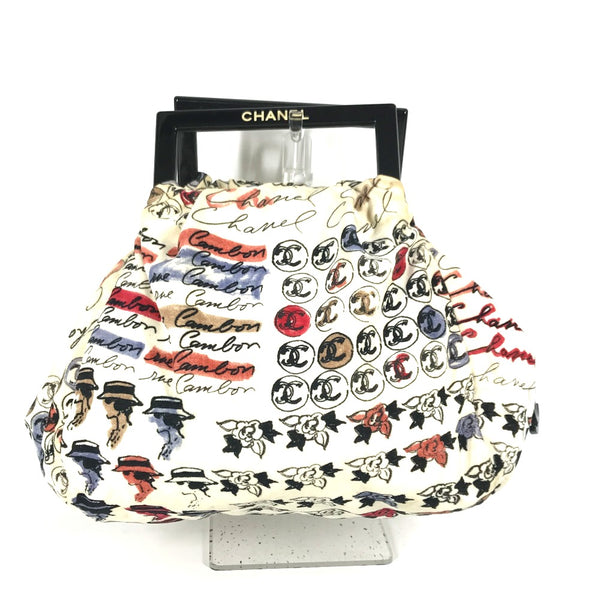 CHANEL Handbag Bag Camellia Plastic Handle Velor multicolor Women Used Authentic