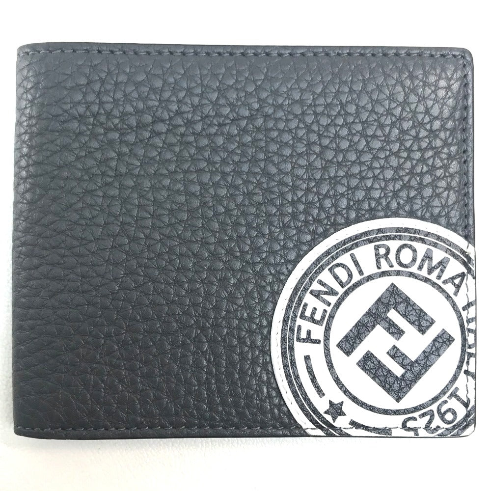 FENDI Folded wallet 7M0169 A4NR Calf leather dark gray x white FF logo stamp mens Used Authentic