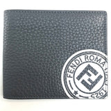 FENDI Compact wallet FF logo stamp Calf leather 7M0169 A4NR dark gray x white mens Used Authentic