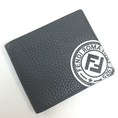 FENDI Folded wallet 7M0169 A4NR Calf leather dark gray x white FF logo stamp mens Used Authentic