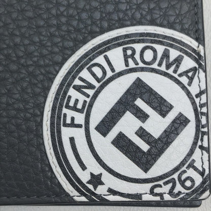 FENDI Folded wallet 7M0169 A4NR Calf leather dark gray x white FF logo stamp mens Used Authentic