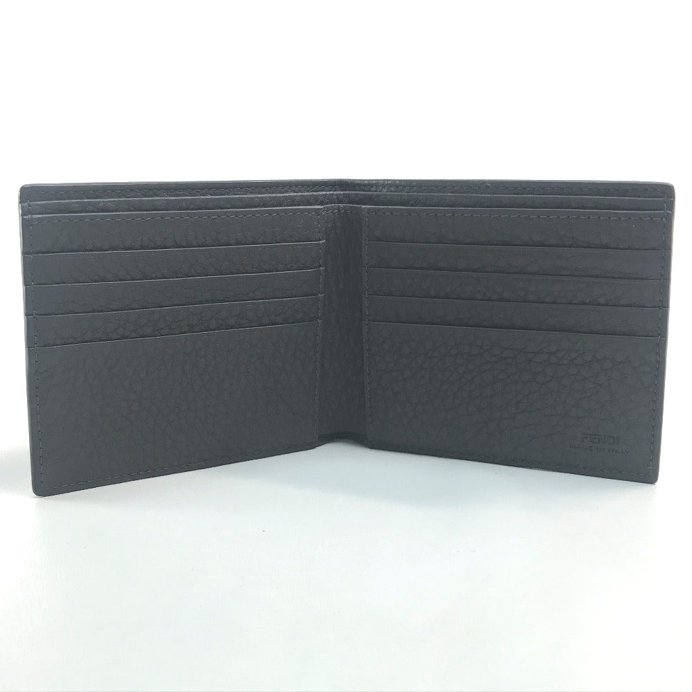 FENDI Folded wallet 7M0169 A4NR Calf leather dark gray x white FF logo stamp mens Used Authentic