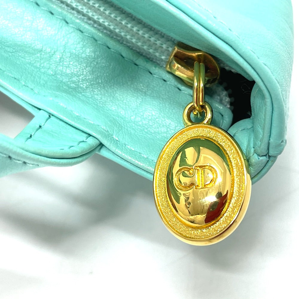 Dior Handbag leather Turquoise Blue x Gold Metal CD logo Micro bag Women Used Authentic