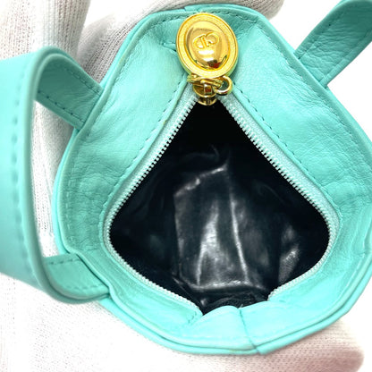 Dior Handbag leather Turquoise Blue x Gold Metal CD logo Micro bag Women Used Authentic