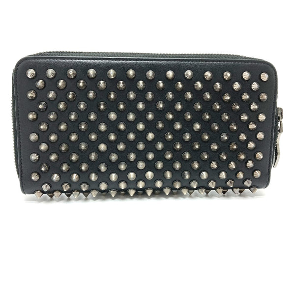 Christian Louboutin Long Wallet Purse Zip Around Spike studs Panettone leather 1175099 black Women Used Authentic