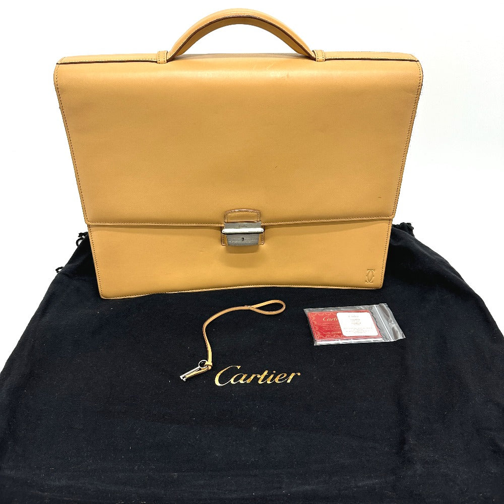 CARTIER Handbag leather beige Business bag mens Used Authentic Japan second hand luxury bags online supplier Arigatou Share Japan