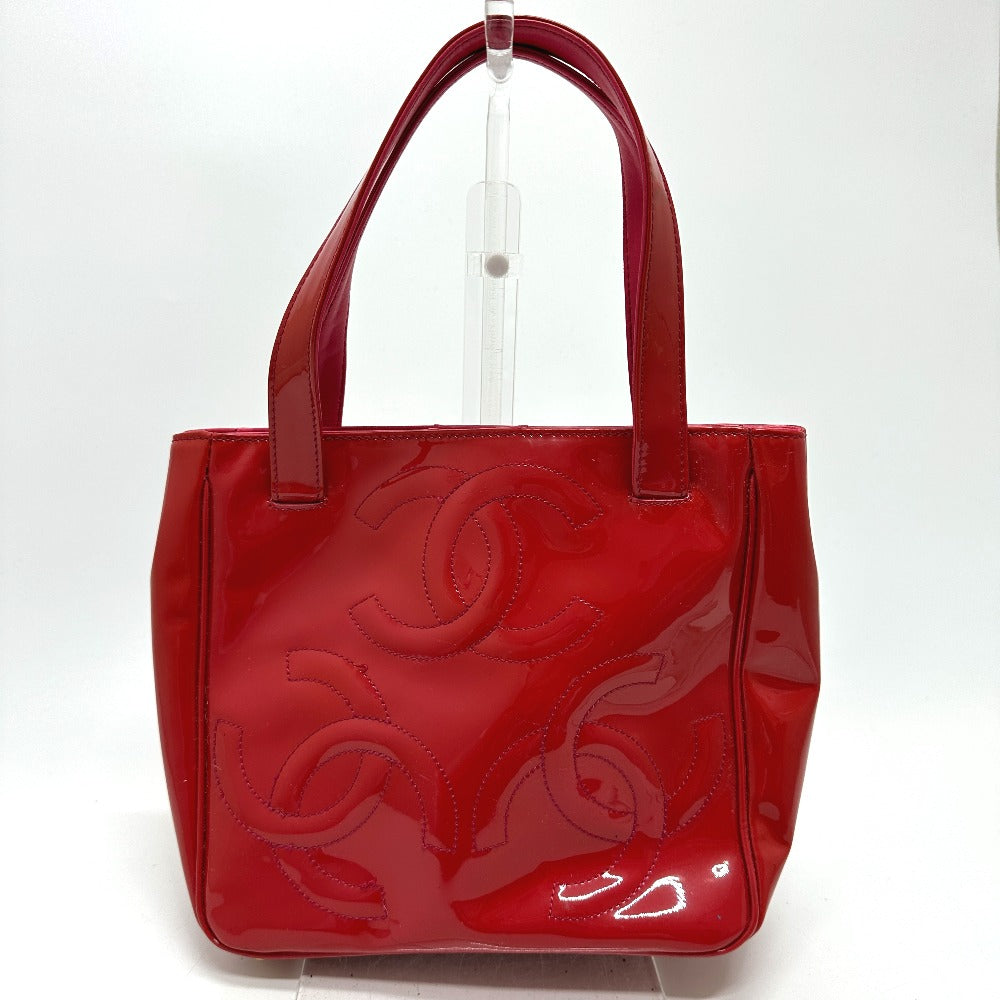 CHANEL Tote Bag enamel Red Triple COCO Mark logo Women Used Authentic