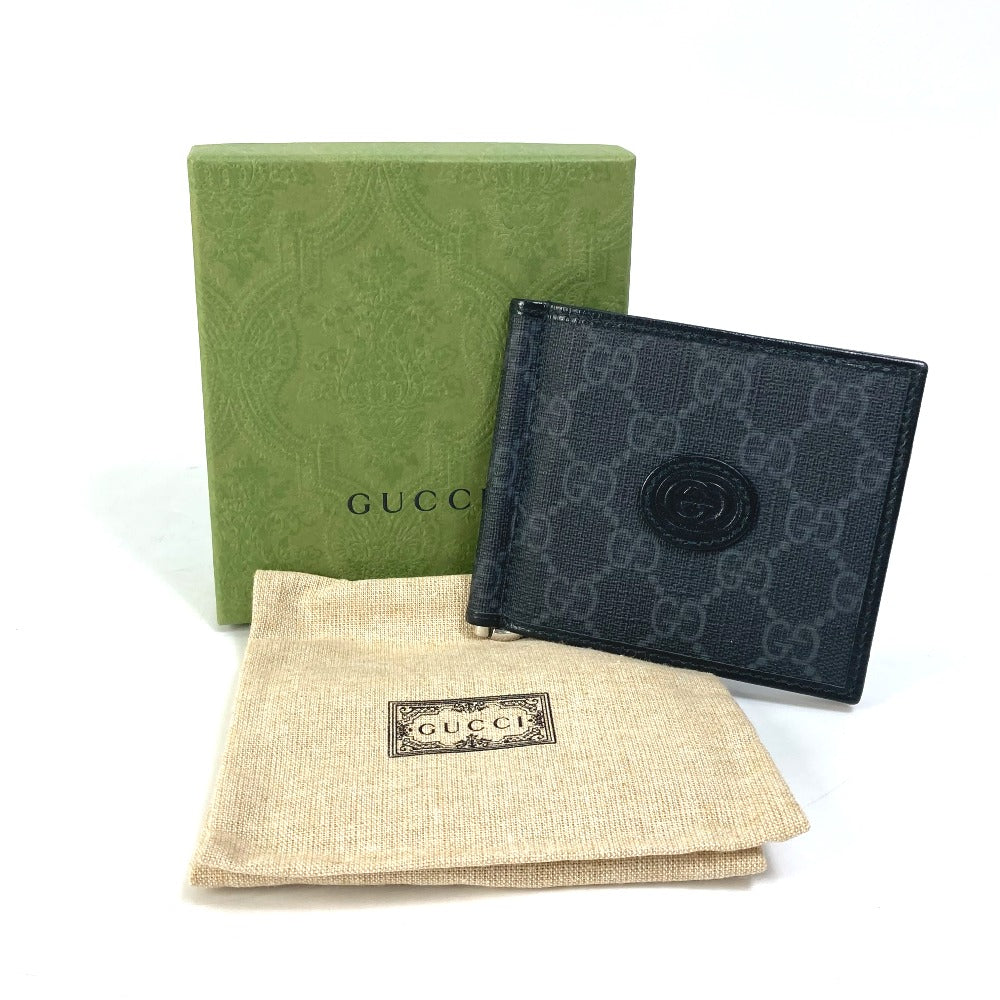 GUCCI Folded wallet 700686 GG Supreme Canvas black GG money clip Interlocking G Card Case Wallet mens Used Authentic