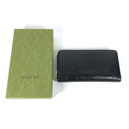 GUCCI Long Wallet Purse 625563 leather black GG embossed long wallet Travel case mens Used Authentic