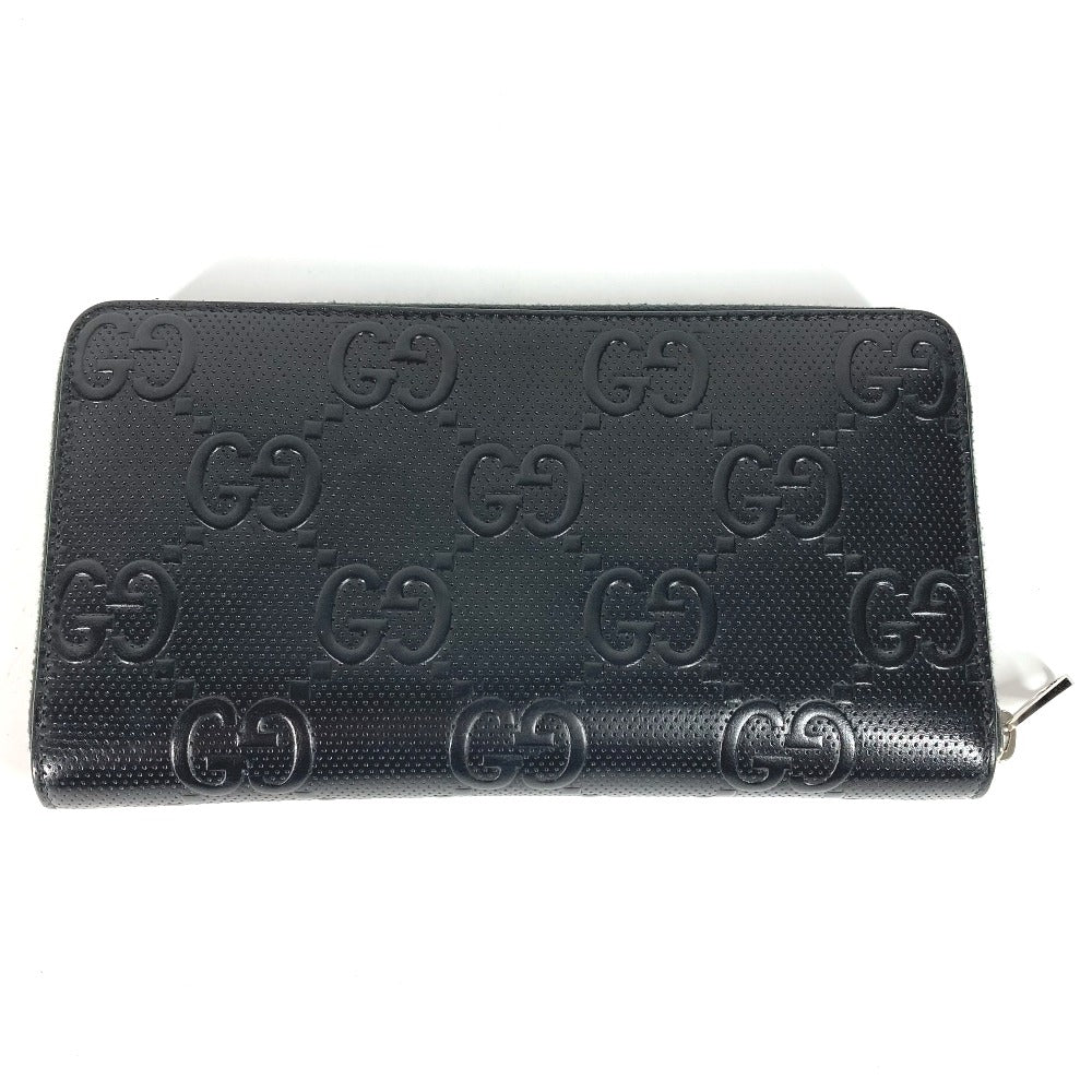 GUCCI Long Wallet Purse 625563 leather black GG embossed long wallet Travel case mens Used Authentic