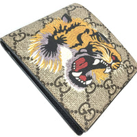 GUCCI Folded wallet Short Wallet Billfold Compact wallet Tiger Tiger GG Supreme Canvas 451268 beige mens Used Authentic