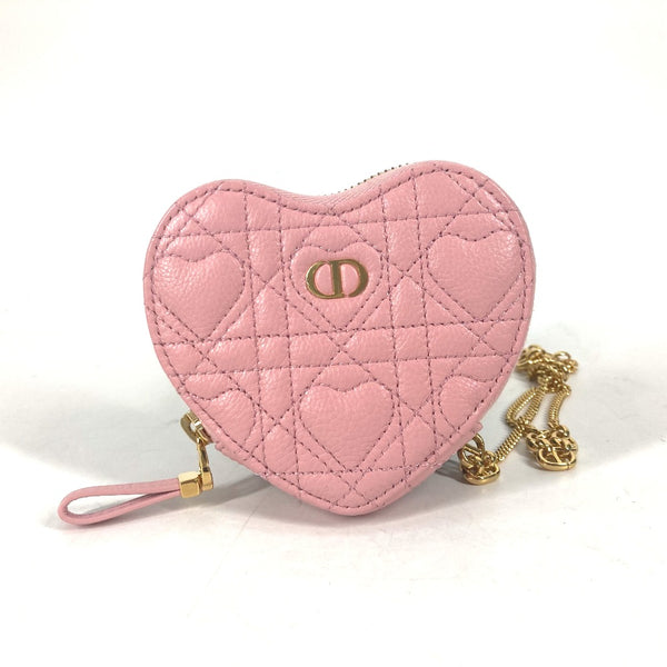 Dior Shoulder Bag Chain Bag Heart Cannage Pochette Crossbody 2WAY Bag Pouch CARO leather pink Women Used Authentic