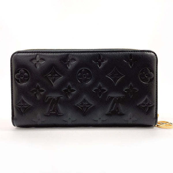 LOUIS VUITTON Long Wallet Purse Zippy wallet Lambskin, Monogram Embossed M81510 black Women Used Authentic