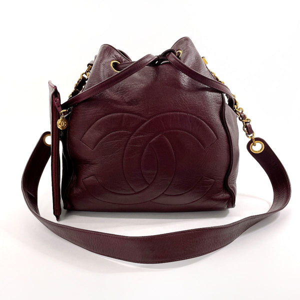 CHANEL Shoulder Bag purse COCO Mark lambskin Bordeaux Women Used Authentic