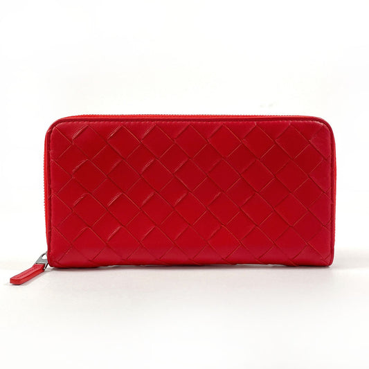 BOTTEGAVENETA Long Wallet Purse leather leather Red INTRECCIATO Zip Around