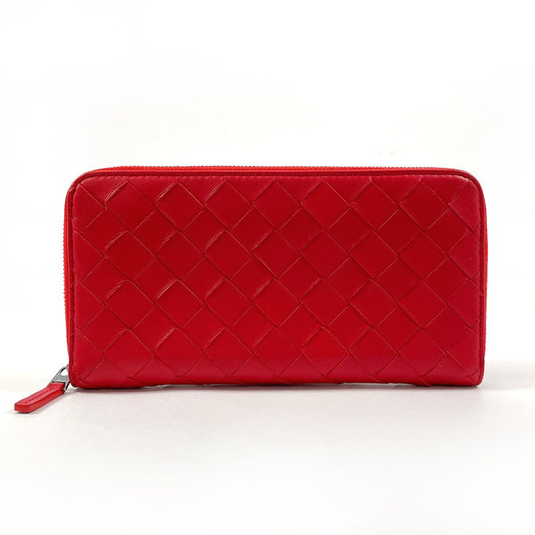 BOTTEGAVENETA Long Wallet Purse INTRECCIATO Zip Around leather Red Used Authentic