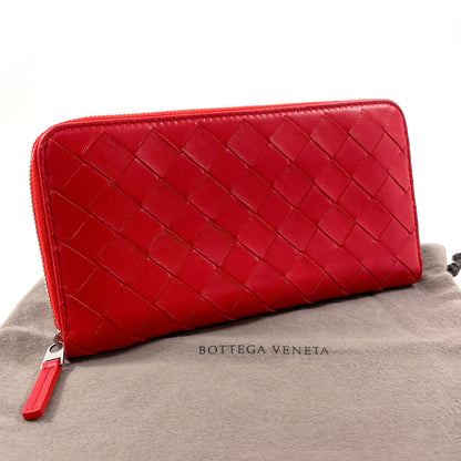 BOTTEGAVENETA Long Wallet Purse leather leather Red INTRECCIATO Zip Around