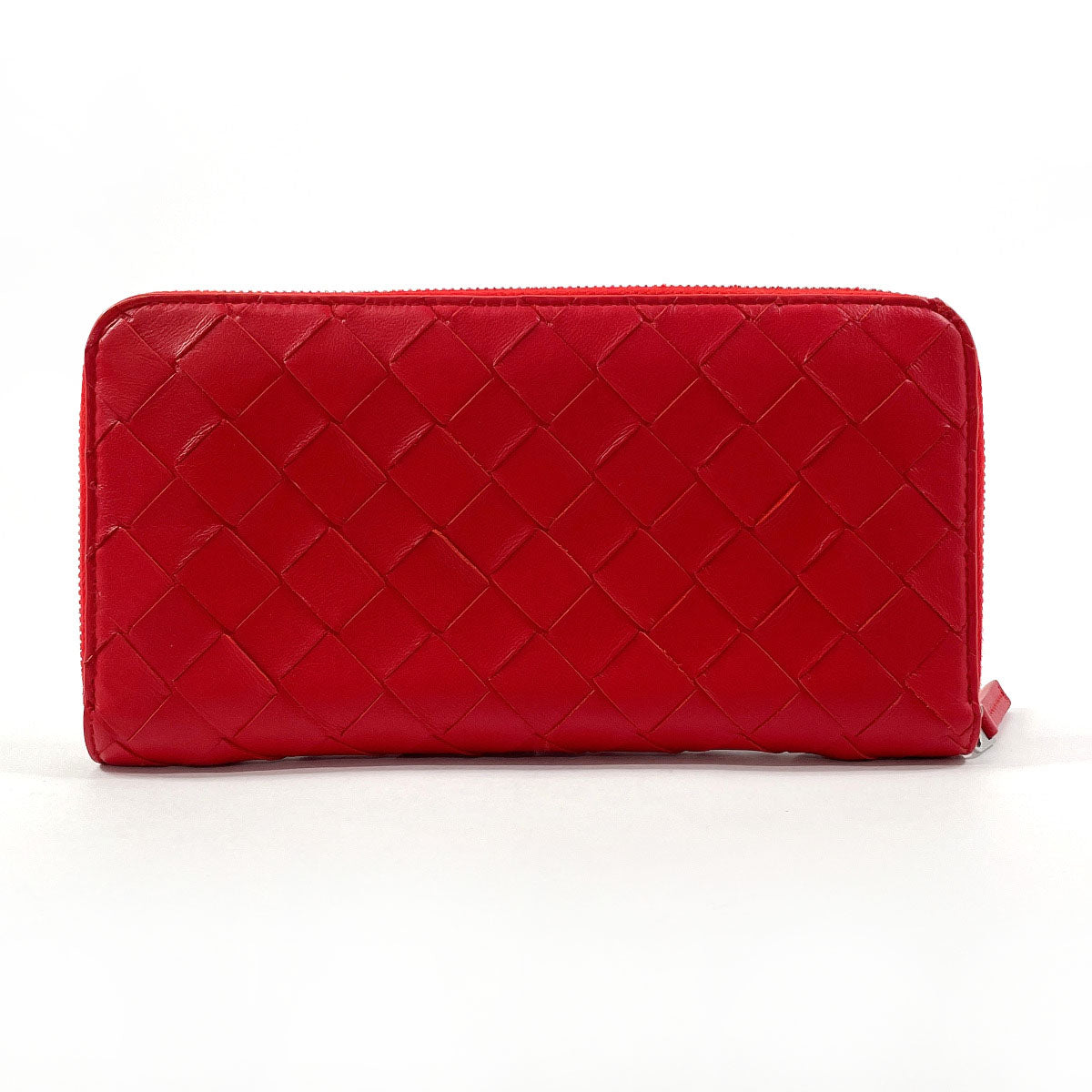 BOTTEGAVENETA Long Wallet Purse leather leather Red INTRECCIATO Zip Around