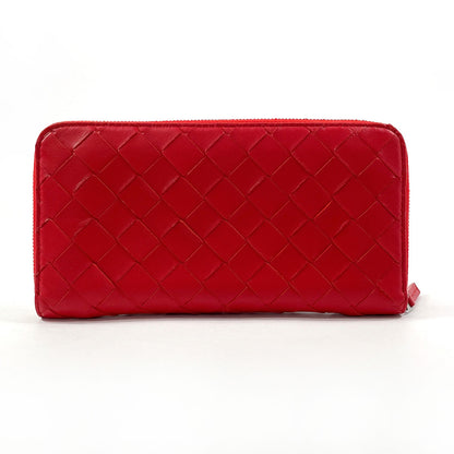 BOTTEGAVENETA Long Wallet Purse leather leather Red INTRECCIATO Zip Around