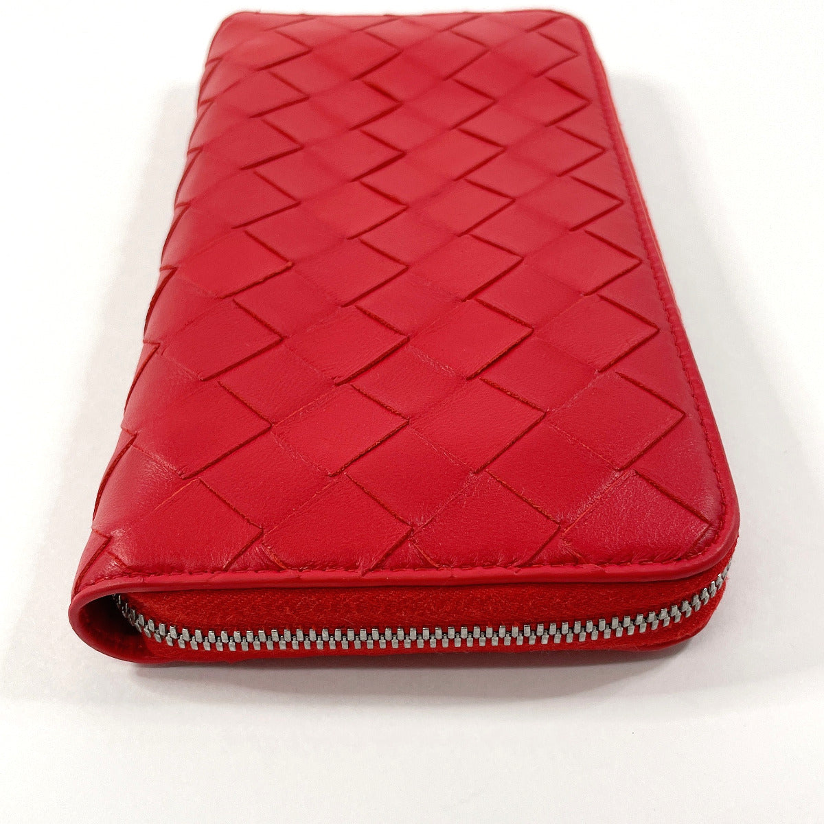 BOTTEGAVENETA Long Wallet Purse leather leather Red INTRECCIATO Zip Around